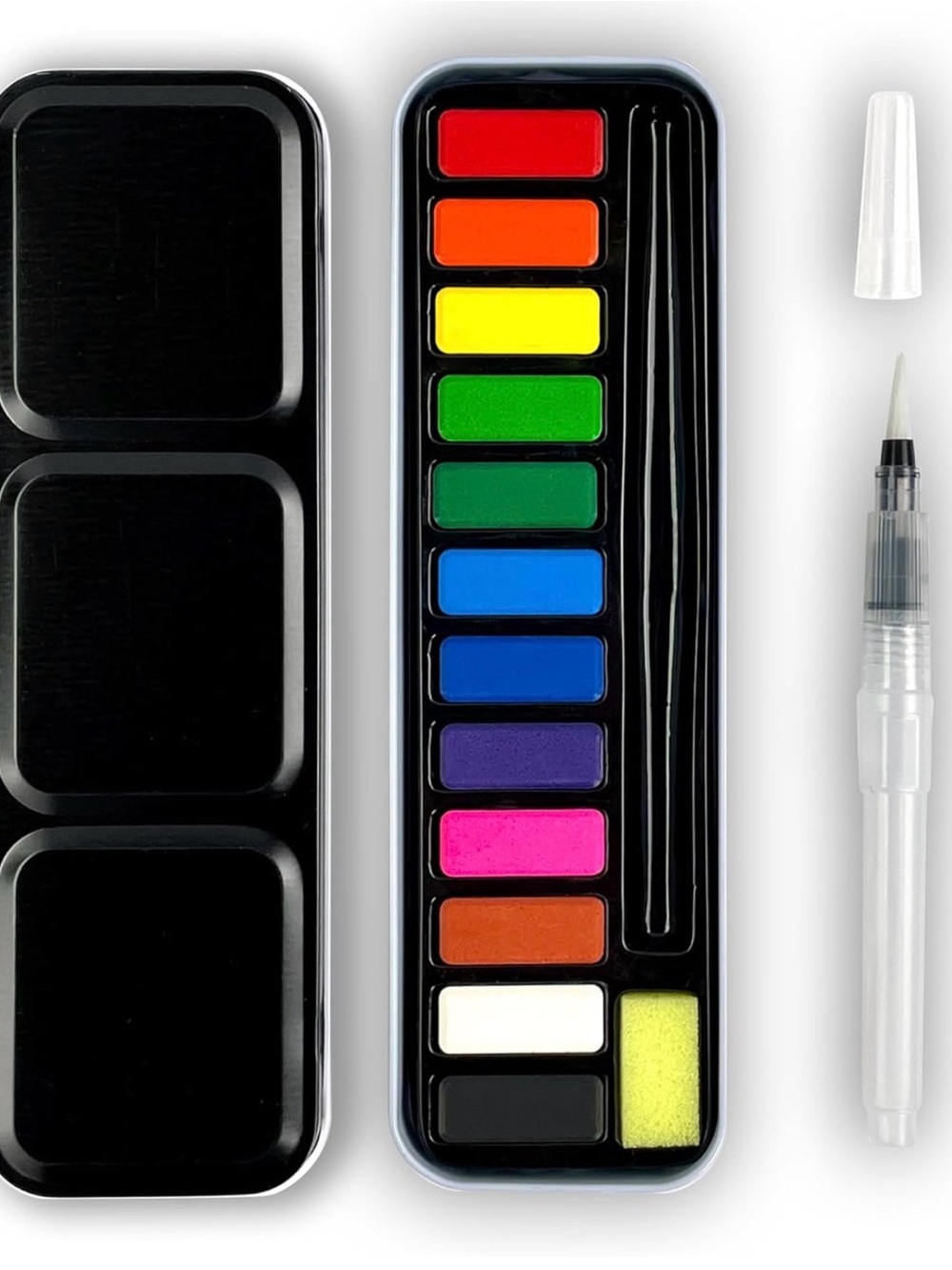 Travel Watercolor Paint Set with Clear Water Brush - Rainbow Colors
